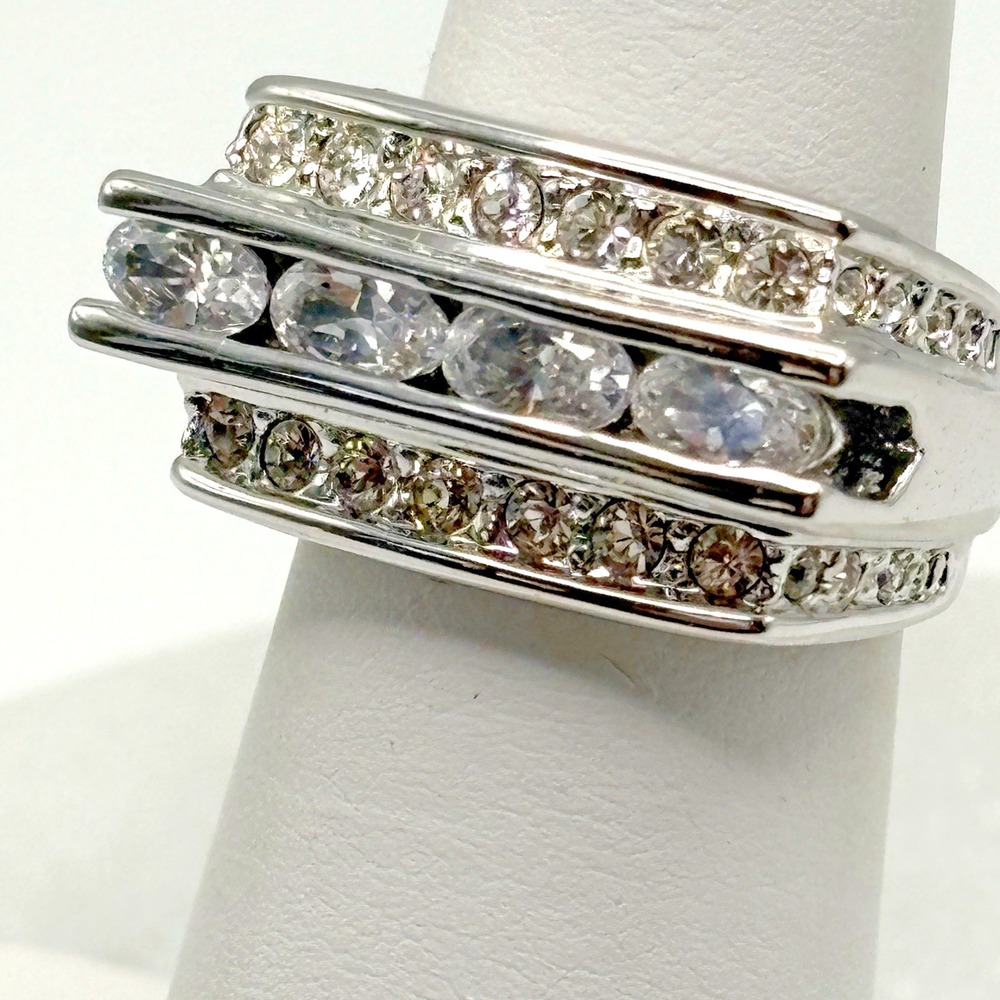 Rhodium Plated Cocktail Ring 5 Band Gift NWOT Camille Lucie STUNNING